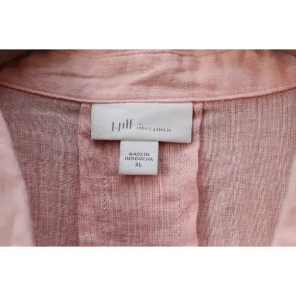 J. Jill Love Linen Button Up Tunic Top Double Pocket Pink XL Blouse Lagonlook - Picture 8 of 16